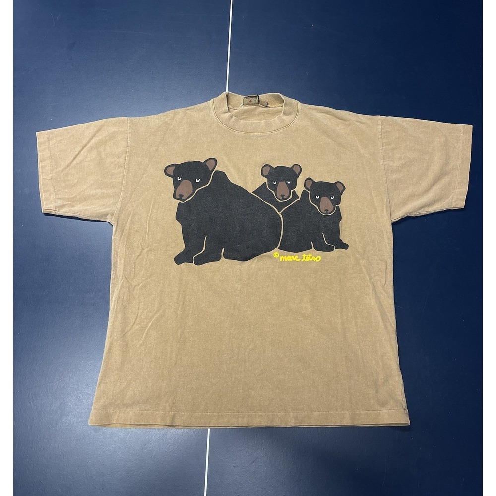 Vintage Graphic T-shirt - Marc Tetro 3 Bear Graphic - Men's Medium Brown